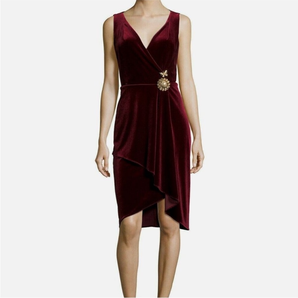 KOBI HALPERIN NWT Red Velvet Velour Asymmetrical Sleeveless Dress Size 14